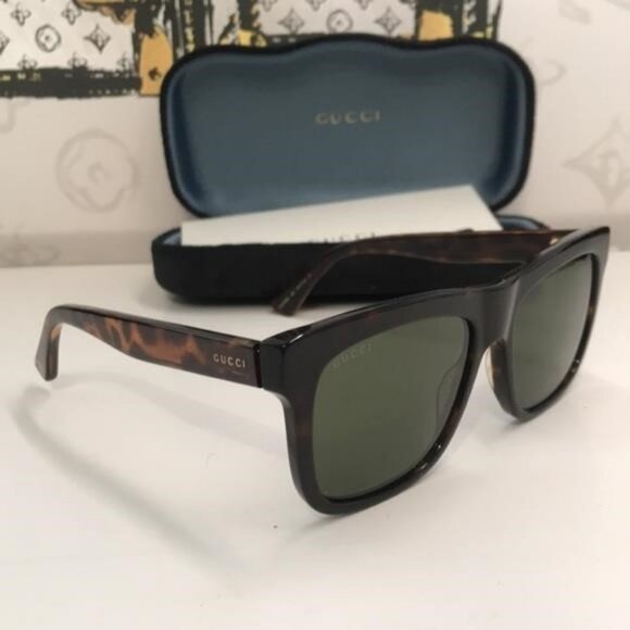 Authentic ✨ Brand New Gucci GG0158SN 002 Square Sunglasses – Tortoise Frame with - Picture 4 of 11